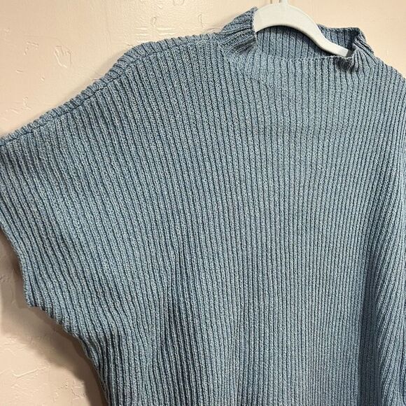 Free People Beach Women's Cotton Blue Mock Neck Dolman Pullover Sweater Small - Picture 3 of 4